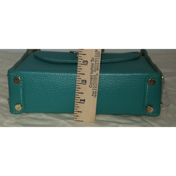 Vera Pelle Green Handbag Bee Clasp Purse Pebbled Leather Made in Italy - Picture 5 of 12